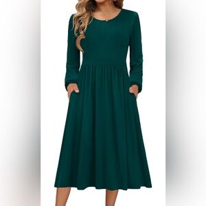 NWT- Small Long Sleeve Dresses Empire Waist Long Length Loose Dress with Pockets
